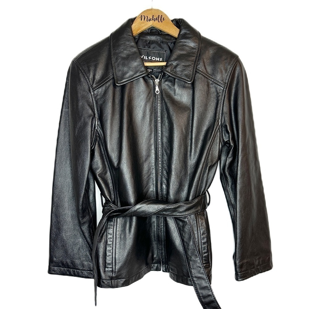 Wilson’s Genuine Leather VTG Y2K Belted Black Mobwife Riding Jacket Women’s Med